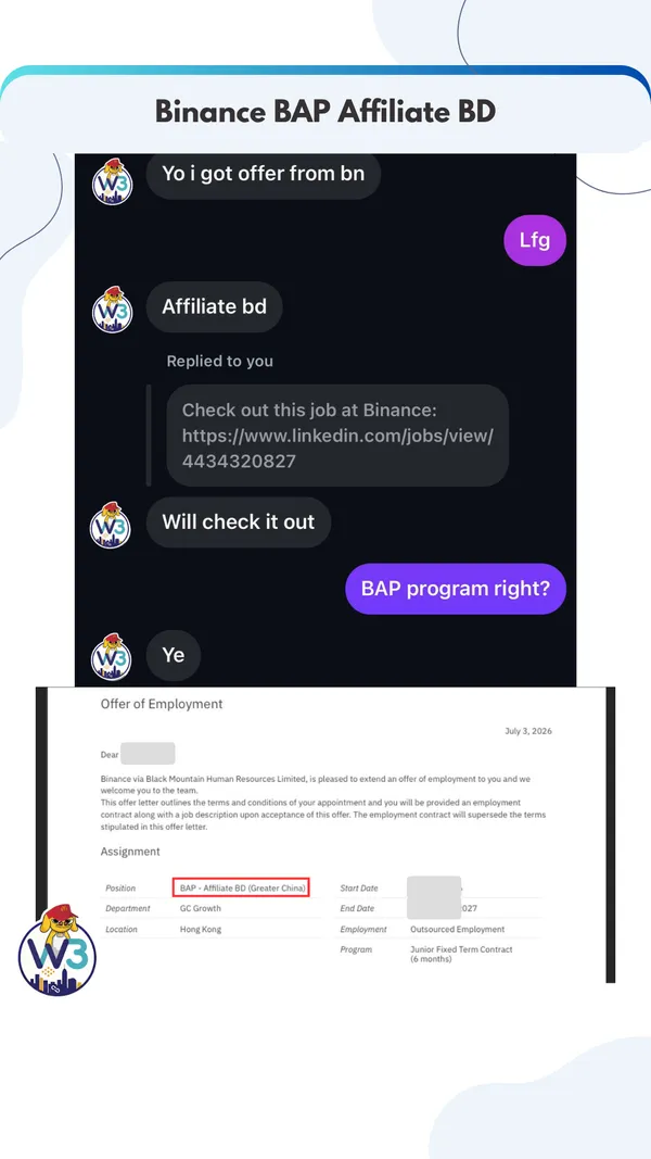 Binance BAP Affiliate BD offer letter
