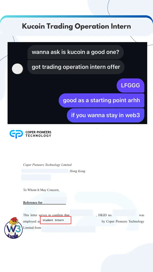 KuCoin Trading Operations Intern offer letter