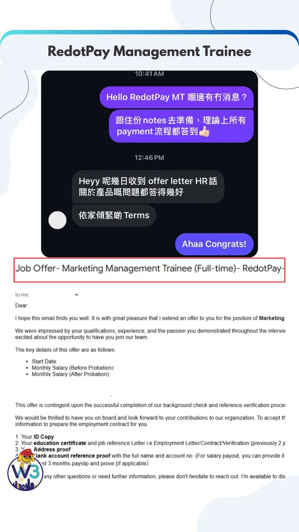 RedotPay Management Trainee offer letter